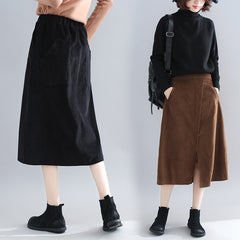 Elastic Waist Corduroy A-Line Skirt