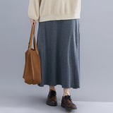 Elastic Waist A-Line Midi Skirt