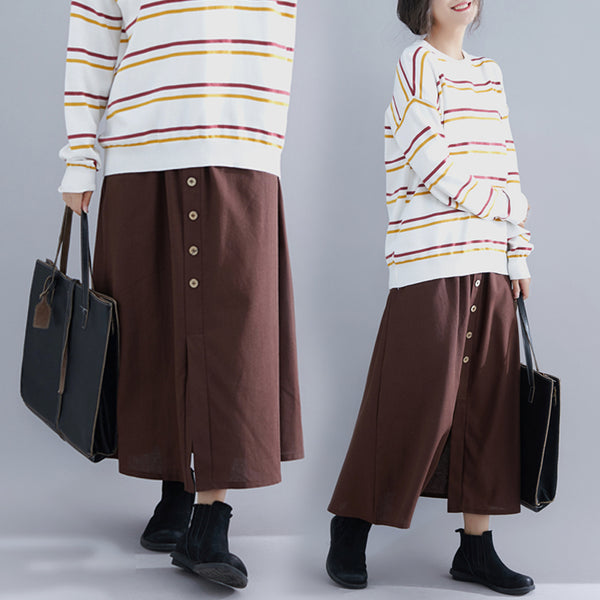 Elastic Waist Front Button A-Line Skirt