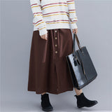 Elastic Waist Front Button A-Line Skirt