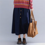 Elastic Waist Front Button A-Line Skirt