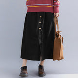 Elastic Waist Front Button A-Line Skirt