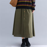 Elastic Waist Front Button A-Line Skirt