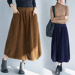 Elastic Waist Corduroy A-Line Skirt