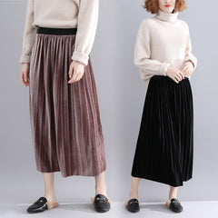 Elastic Waist Pleated Midi Skirt