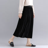 Elastic Waist Pleated Midi Skirt