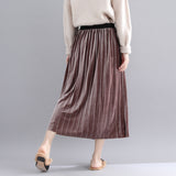 Elastic Waist Pleated Midi Skirt