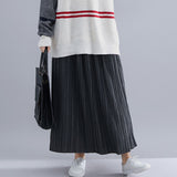 Elastic Waist Pleated A-Line Skirt [Pre-Order] Color: Black/Gray/Blue - One Size 580662909072#4041975183114