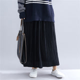 Elastic Waist Pleated A-Line Skirt [Pre-Order] Color: Black/Gray/Blue - One Size