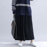 Elastic Waist Pleated A-Line Skirt [Pre-Order] Color: Black/Gray/Blue - One Size 580662909072#4041975183113