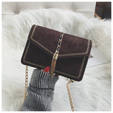 Velvet Style Chain Sling Bag [Pre-Order] Color: Brown/Black/Gray/Red