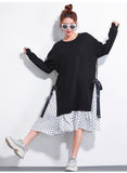 Oversize Dotted Split Hem Dress [Pre-Order] Color:  Black - One Size