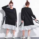 Oversize Dotted Split Hem Dress [Pre-Order] Color:  Black - One Size 577112861641#3974766282114