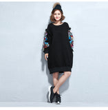 Oversize Embroidery Printed Sweatshirt Dress [Pre-Order] Color:  Black - One Size