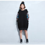 Oversize Embroidery Printed Sweatshirt Dress [Pre-Order] Color:  Black - One Size