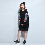 Oversize Embroidery Printed Sweatshirt Dress [Pre-Order] Color:  Black - One Size