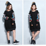 Oversize Embroidery Printed Sweatshirt Dress [Pre-Order] Color:  Black - One Size