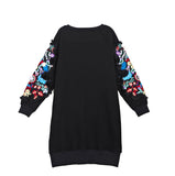 Oversize Embroidery Printed Sweatshirt Dress [Pre-Order] Color:  Black - One Size