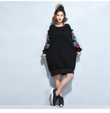 Oversize Embroidery Printed Sweatshirt Dress [Pre-Order] Color:  Black - One Size