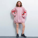 Oversize Embroidery Padded Sweatshirt [Pre-Order] Color: Black/Pink - One Size 577942129885#3990383806777