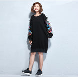 Oversize Embroidery Printed Sweatshirt Dress [Pre-Order] Color:  Black - One Size