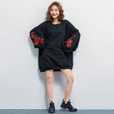 Oversize Embroidery Padded Sweatshirt [Pre-Order] Color: Black/Pink - One Size 577942129885#3990383806778
