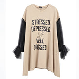 Oversize Graphic Printed Flare Tops Dress [Pre-Order] Color:  Brown/Black - One Size