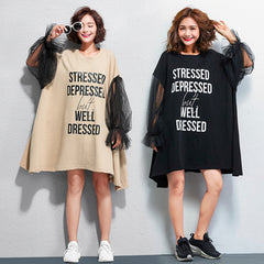 Oversize Graphic Printed Flare Tops Dress [Pre-Order] Color:  Brown/Black - One Size