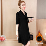 Plus-Size Tie Neckline Velvet Dress