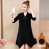 Plus-Size Tie Neckline Velvet Dress 581544378544#3890518285852 581544378544#3890518285854 581544378544#3890518285848 581544378544#3890518285850 581544378544#3890518285846