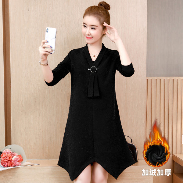 Plus-Size Tie Neckline Velvet Dress 581544378544#3890518285852 581544378544#3890518285854 581544378544#3890518285848 581544378544#3890518285850 581544378544#3890518285846