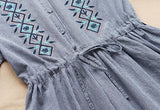 Embroidery Stripe Lattice Tie Dress