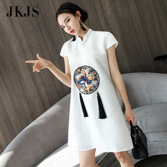 CNY Ethnic Style Embroidered Cheongsam Dress [Pre-Order] Color: White - Size: S-XL 569651693556#3826835878651 569651693556#3841417323075