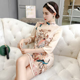 CNY Ethnic Style Embroidered Cheongsam Dress [Pre-Order] Color: Beige - Size: S-XL 566753518614#3602276361207 566753518614#3781742974330 566753518614#3602276361208