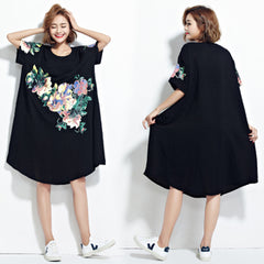 Oversize Floral Embroidery Top Dress [Pre-Order] Color:  Black - One Size