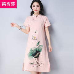 CNY Ethnic Style Embroidery Cheongsam Dress [Pre-Order] Color: Pink/Beige - Size: M-2XL 568045545209#3793191866393 568045545209#3793191866395 568045545209#3793191866394 568045545209#3793191866396