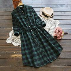 Buttoned Down Plaid Shirt Dress
