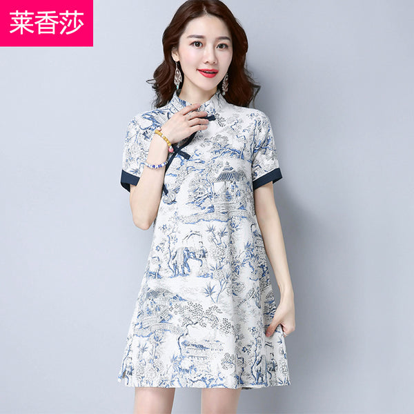 CNY Ethnic Style Printed Cheongsam Dress [Pre-Order] Color: White - Size: M-XL 567542340470#3785565154295 567542340470#3785565154294 567542340470#3785565154296