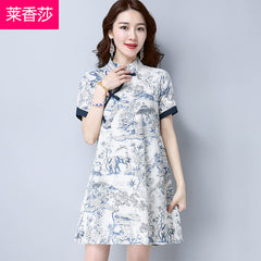 CNY Ethnic Style Printed Cheongsam Dress [Pre-Order] Color: White - Size: M-XL 567542340470#3785565154295 567542340470#3785565154294 567542340470#3785565154296