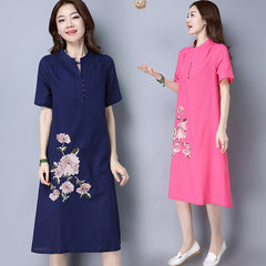 CNY Floral Embroidery Long Dress