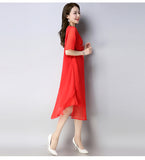 CNY Ethnic Style Chiffon Cheongsam Dress [Pre-Order] Color: White/Red - Size: M-XL