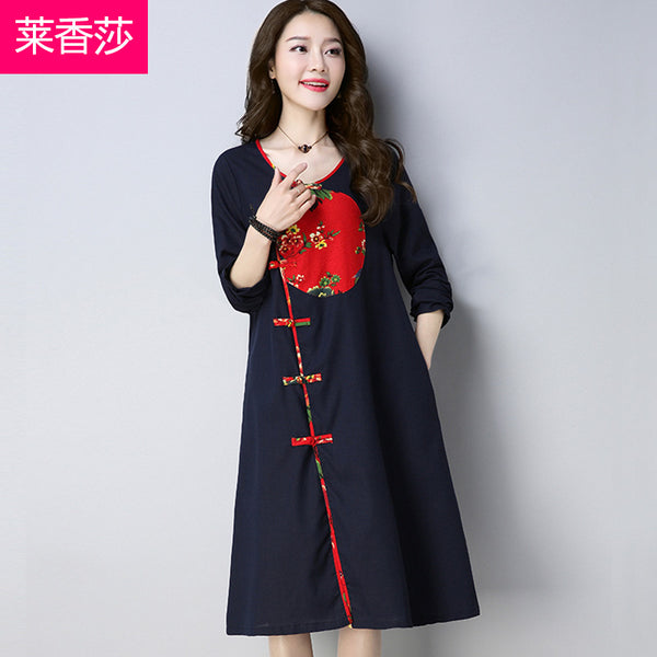 CNY Oversize Ethnic Style Embroidery Cheongsam Dress [Pre-Order] Color: Blue/Red - Size: M-XL 575631360738#3950543826816 575631360738#3950543826815 575631360738#3950543826814