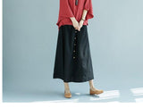 Elastic Waist Front Button A-Line Skirt