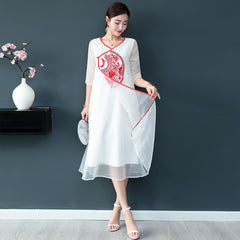 CNY Floral Embroidery Cheongsam Dress