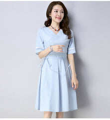 CNY Ethnic Style Embroidery Dress [Pre-Order] Color: Blue - Size: S-XL