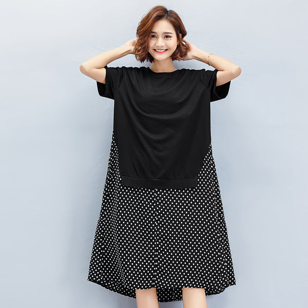 Oversize Dotted Print Hem Dress