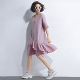 Oversized V-Neck Flare Hem Dress [Pre-Order] Color:  Pink - One Size