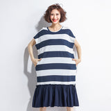 Oversize Stripe Top Pleated Hem Dress