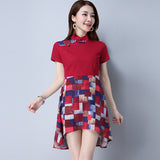 CNY Retro Style Color Matching Slim Dress