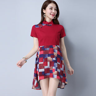 CNY Retro Style Color Matching Slim Dress